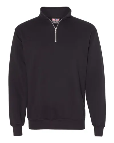 Bayside 920 Unisex USA-Made Quarter-Zip Sweatshirt in Black — blank crewneck sweatshirt, front view