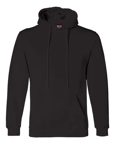 Bayside 960 Unisex USA-Made Hooded Sweatshirt in Black — blank hooded sweatshirt, front view
