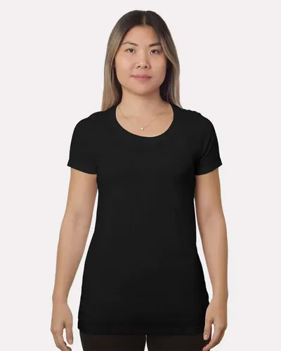 Bayside 9625 Women's Fine Jersey T-Shirt in Black — blank t-shirt, front view