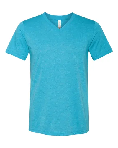 BELLA + CANVAS 3415 Unisex Triblend V-Neck Tee in Aqua Triblend — blank t-shirt, front view