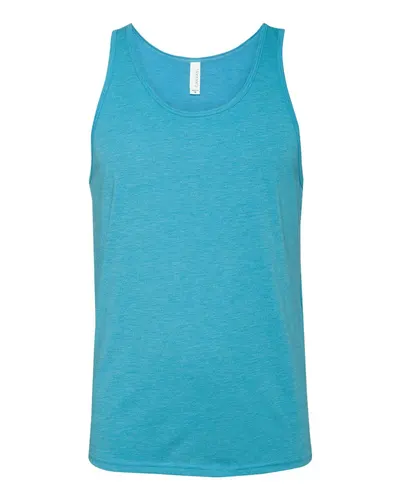 BELLA + CANVAS 3484 Unisex Triblend Tank in Aqua Triblend — blank tank top, front view