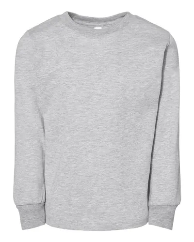 BELLA + CANVAS 3501T Toddler Jersey Long Sleeve Tee in Athletic Heather — blank long sleeve tee, front view