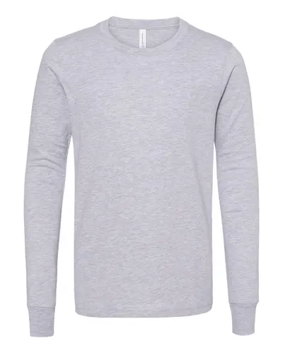 BELLA + CANVAS 3501YCVC Youth Heather CVC Long Sleeve Tee in Athletic Heather — blank long sleeve tee, front view
