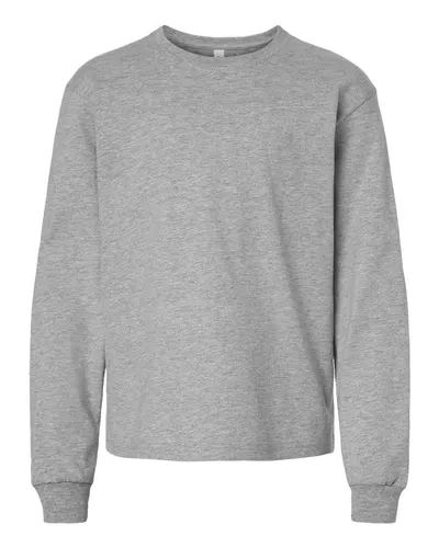BELLA + CANVAS 3511Y Youth 6oz. Heavyweight Long Sleeve Tee in Athletic Heather — blank long sleeve tee, front view