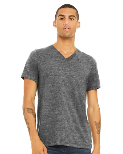 BELLA + CANVAS 3655 Unisex Textured Jersey V-Neck Tee in Asphalt Slub — blank t-shirt, front view