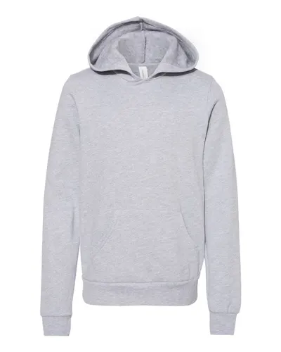 BELLA + CANVAS 3719Y Youth Sponge Fleece Hoodie Sweatshirt in Athletic Heather — blank hooded sweatshirt, front view