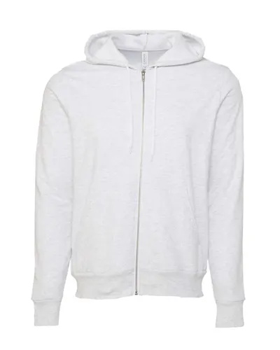 BELLA + CANVAS 3739 Unisex Sponge Fleece Full-Zip Hoodie Sweatshirt in Ash — blank hooded sweatshirt, front view