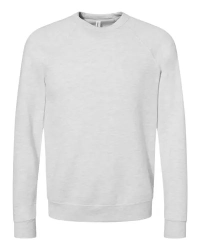 BELLA + CANVAS 3901 Unisex Sponge Fleece Raglan Crewneck Sweatshirt in Ash — blank crewneck sweatshirt, front view