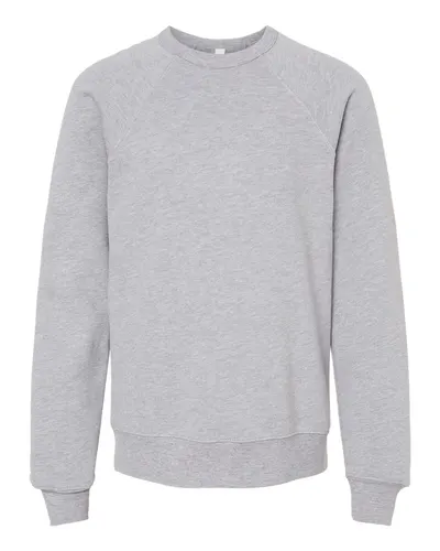 BELLA + CANVAS 3901Y Youth Sponge Fleece Crewneck Sweatshirt in Athletic Heather — blank crewneck sweatshirt, front view