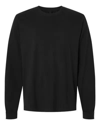 BELLA + CANVAS 4851GD Unisex Heavyweight Garment-Dyed Long Sleeve Tee in Black — blank long sleeve tee, front view