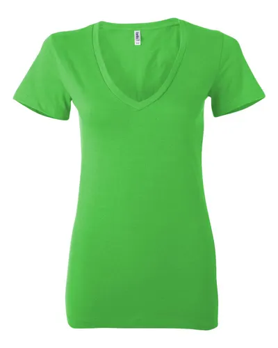 BELLA + CANVAS 6035 Women’s Jersey Deep V-Neck Tee in Neon Green — blank t-shirt, front view