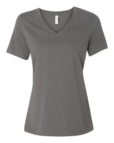 BELLA + CANVAS 6405 Women’s Relaxed Jersey V-Neck Tee in Asphalt — blank t-shirt, front view