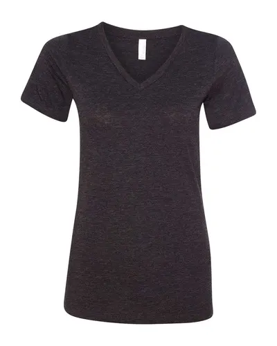 BELLA + CANVAS 6415 Women's Relaxed Triblend V-Neck Tee in Charcoal Black Triblend — blank t-shirt, front view