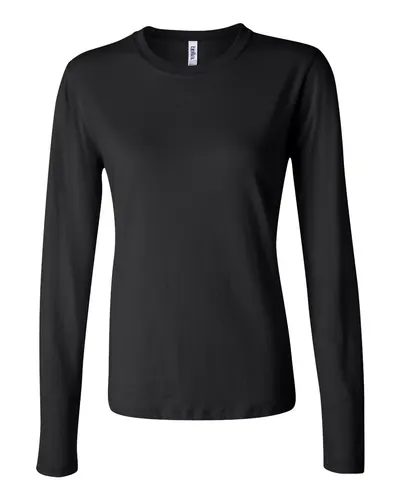 BELLA + CANVAS 6500 Women’s Jersey Long Sleeve Tee in Black — blank long sleeve tee, front view