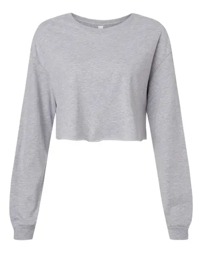BELLA + CANVAS 6501 Women's FWD Fashion Crop Long Sleeve Tee in Athletic Heather — blank long sleeve tee, front view
