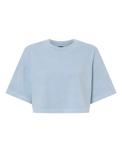 BELLA + CANVAS 6882GD Women's Garment-Dyed Cropped Tee in Light Washed Denim — blank t-shirt, front view