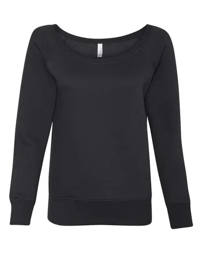 BELLA + CANVAS 7501 Women’s Sponge Fleece Wide Neck Sweatshirt in Black — blank crewneck sweatshirt, front view