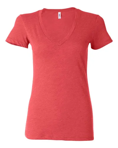 BELLA + CANVAS 8435 Women’s Triblend Deep V-Neck Tee in Red Triblend — blank t-shirt, front view