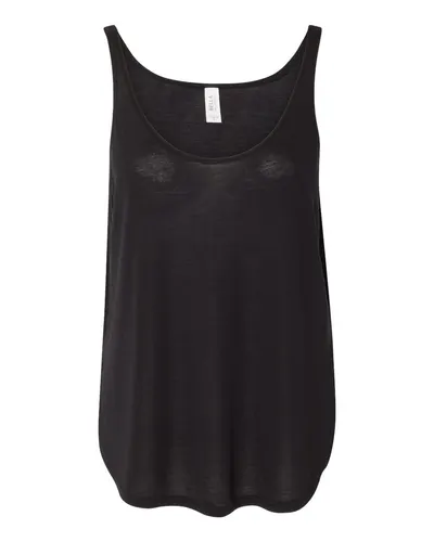 BELLA + CANVAS 8802 Women's Flowy Tank with Side Slit in Black — blank tank top, front view