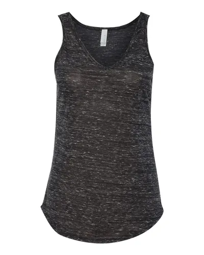 BELLA + CANVAS 8805 Women's Flowy V-Neck Tank in Black Marble — blank tank top, front view