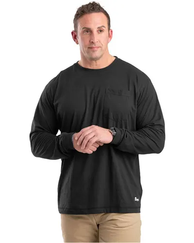 Berne Apparel BSM39 Men's Performance Long Sleeve Pocket T-Shirt in Black — blank long sleeve tee, front view