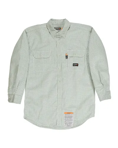Berne Apparel FRSH21 Men's Flame-Resistant Down Plaid Work Shirt in Green — blank garment, front view