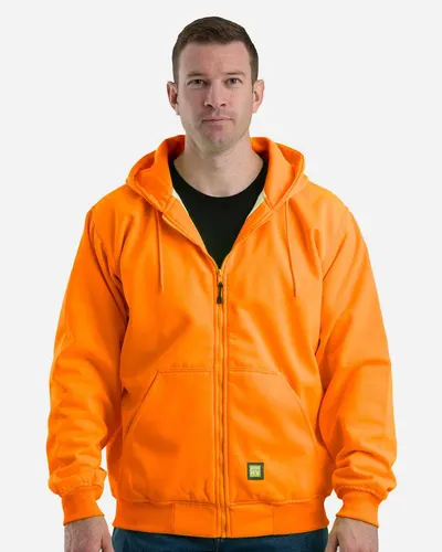 Berne Apparel HVF101 Men's Heritage Thermal-Lined Full-Zip Hooded Sweatshirt in Orange — blank hooded sweatshirt, front view