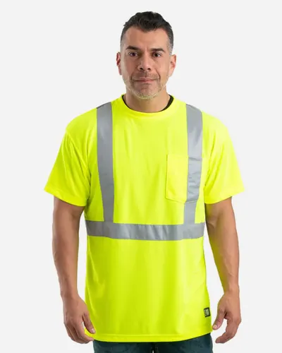 Berne Apparel HVK012 Men's Hi-Vis Class 2 Performance Pocket T-Shirt in Yellow — blank t-shirt, front view