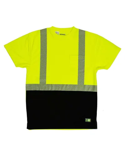 Berne Apparel HVK017 Men's Hi-Vis Class 2 Color Blocked Pocket T-Shirt in Hi Vis Yellow — blank t-shirt, front view