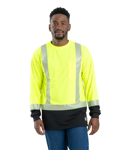 Berne Apparel HVK018 Men's Hi-Vis Class 3 Color Blocked T-Shirt in Yellow — blank t-shirt, front view
