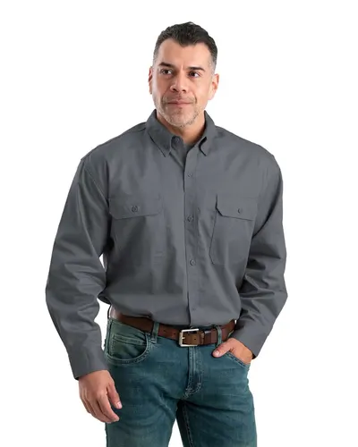 Berne Apparel SH21 Men's Utility Lightweight Canvas Woven Dress Shirt in Titanium — blank woven shirt, front view