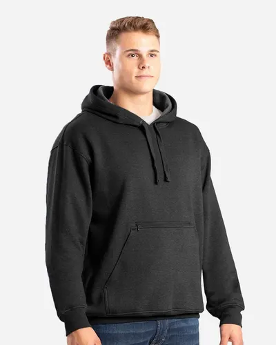 Berne Apparel SP418 Men's Heritage Zip Pocket Hooded Sweatshirt in Black — blank hooded sweatshirt, front view