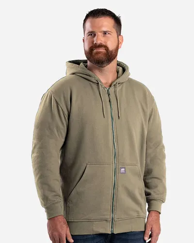 Berne Apparel SZ101T Men's Tall Heritage Thermal-Lined Full-Zip Hooded Sweatshirt in Alpine Green — blank hooded sweatshirt, front view
