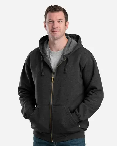 Berne Apparel SZ413 Men's Heritage Full-Zip Hooded Sweatshirt in Black — blank hooded sweatshirt, front view