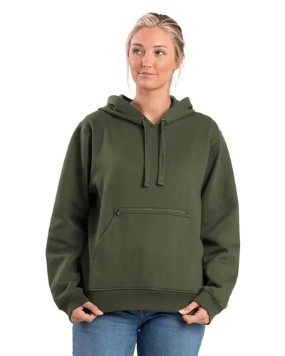 Berne Apparel WSP418 Women's Heritage Zippered Pocket Hooded Sweatshirt in Dark Olive Green — blank hooded sweatshirt, front view