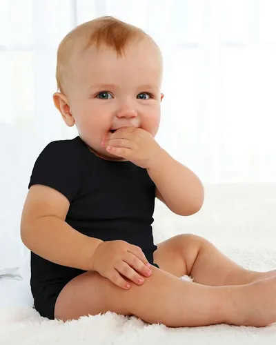 Boxercraft BK01 Infant Baby Essential Bodysuit in Black — blank garment, front view