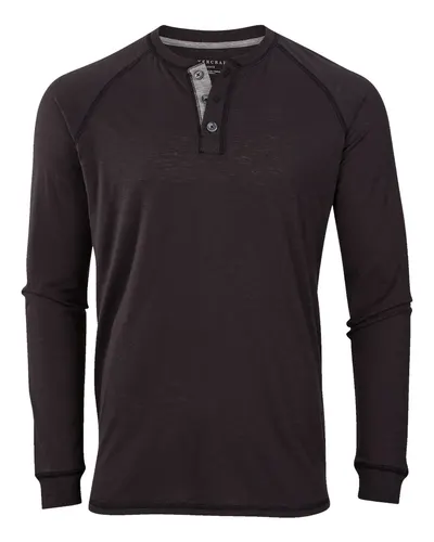 Boxercraft BM3101 Unisex Henley Long Sleeve T-Shirt in Black — blank long sleeve tee, front view
