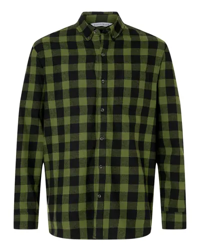 Boxercraft BU7401 Men's Flannel Button Down Shirt in Army/ Black Buffalo — blank woven shirt, front view