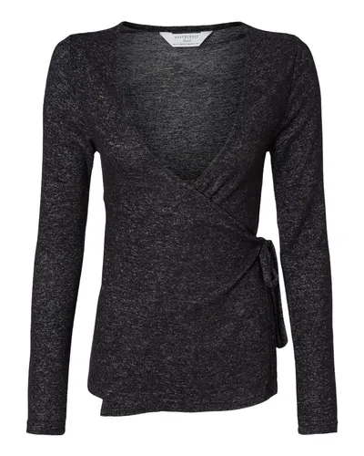 Boxercraft BW1301 Women's Cuddle Wrap Top in Black Heather — blank garment, front view