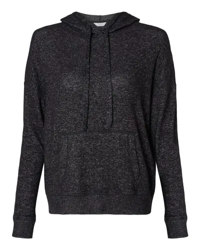 Boxercraft BW1501 Women's Cuddle Fleece Hooded Sweatshirt in Black Heather — blank hooded sweatshirt, front view