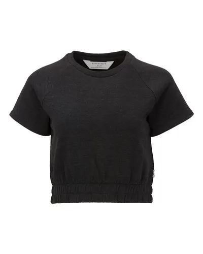 Boxercraft BW2103 Women's French Terry Short Sleeve Cropped Crewneck Sweatshirt in Charcoal Heather — blank crewneck sweatshirt, front view