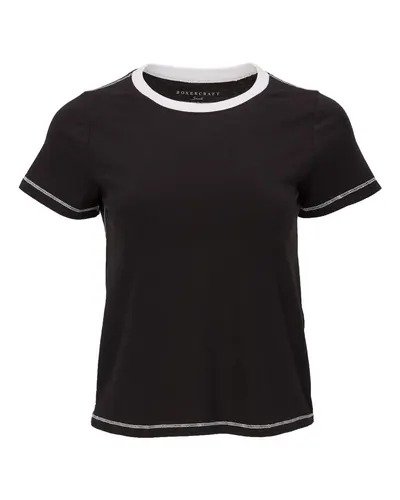 Boxercraft BW2106 Women's Contrast Stitch Baby Tee in Black — blank t-shirt, front view