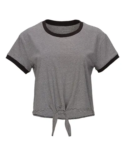 Boxercraft BW2107 Women's Striped Tie Front T-Shirt in Black/ White — blank t-shirt, front view