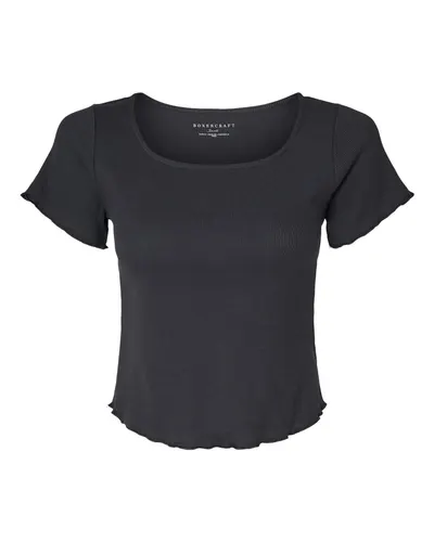 Boxercraft BW2403 Women's Baby Rib T-Shirt in Black — blank t-shirt, front view