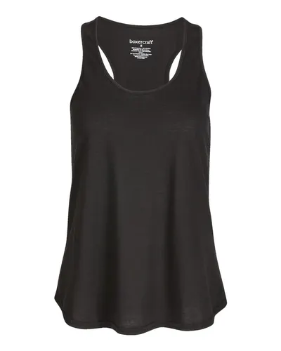 Boxercraft BW2502 Women's Essential Racerback Tank Top in Black — blank tank top, front view