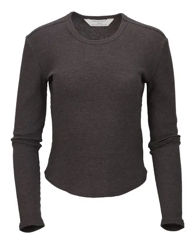 Boxercraft BW3103 Women's Waffle Knit Baby Long Sleeve T-Shirt in Charcoal Heather — blank long sleeve tee, front view