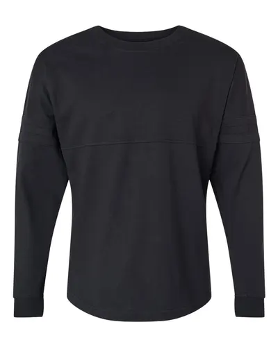 Boxercraft BW3514 Women's Pom Pom Long Sleeve Jersey T-Shirt in Black — blank long sleeve tee, front view