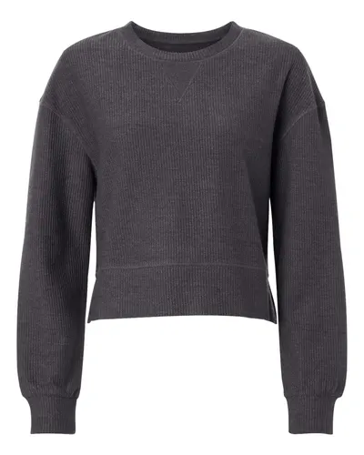 Boxercraft BW5102 Women's Ribbed Knit Cropped Boxy Crew in Black — blank garment, front view