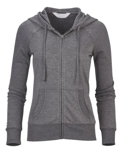 Boxercraft BW5201 Women's Dream Fleece Full-Zip Hooded Sweatshirt in Black Heather — blank hooded sweatshirt, front view