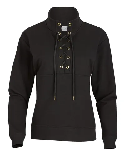 Boxercraft BW5401 Women's Lace Up Pullover in Black — blank garment, front view